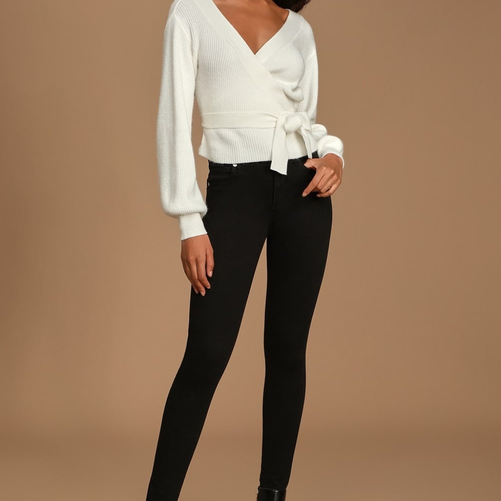 NWT Lulu's Knit Balloon Sleeve Wrap Sweater Top